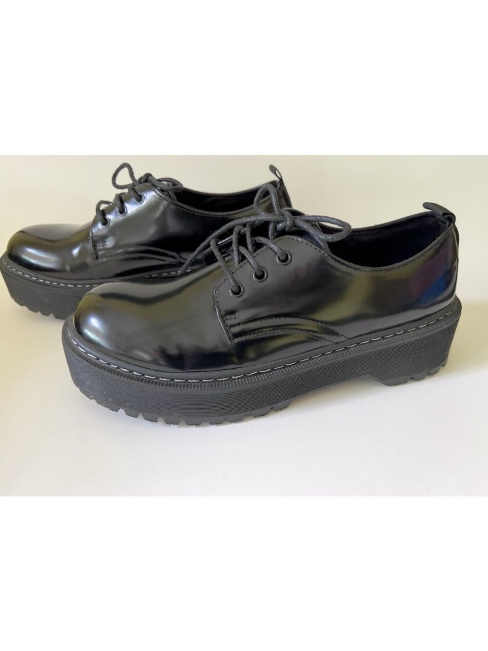 Jellypop Black Patent Platform Oxford Shoes Women’s Size 8 Lug Sole Chunky Goth